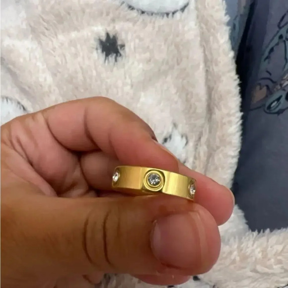 New Unisex 14k gold-plated stainless steel stone band ring, Size 7 - Picture 10 of 12